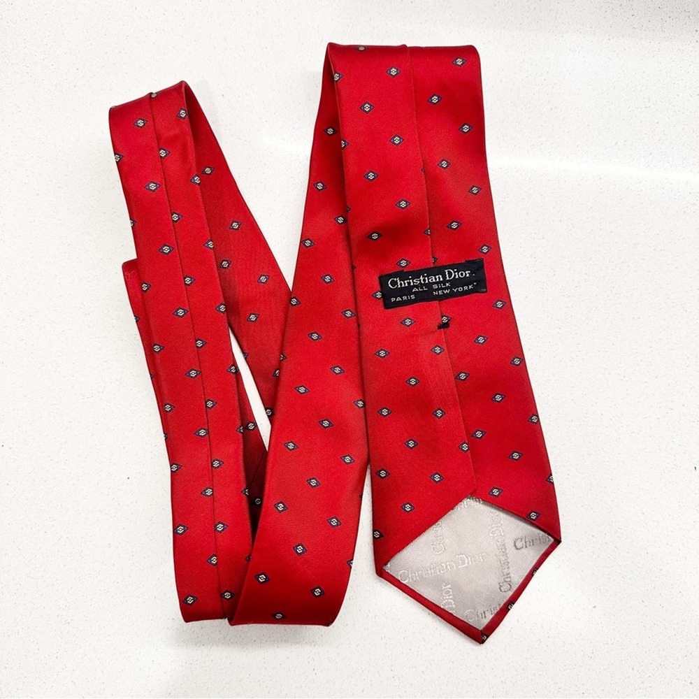 Christian Dior All 100% Silk Red Blue Patterned Tie